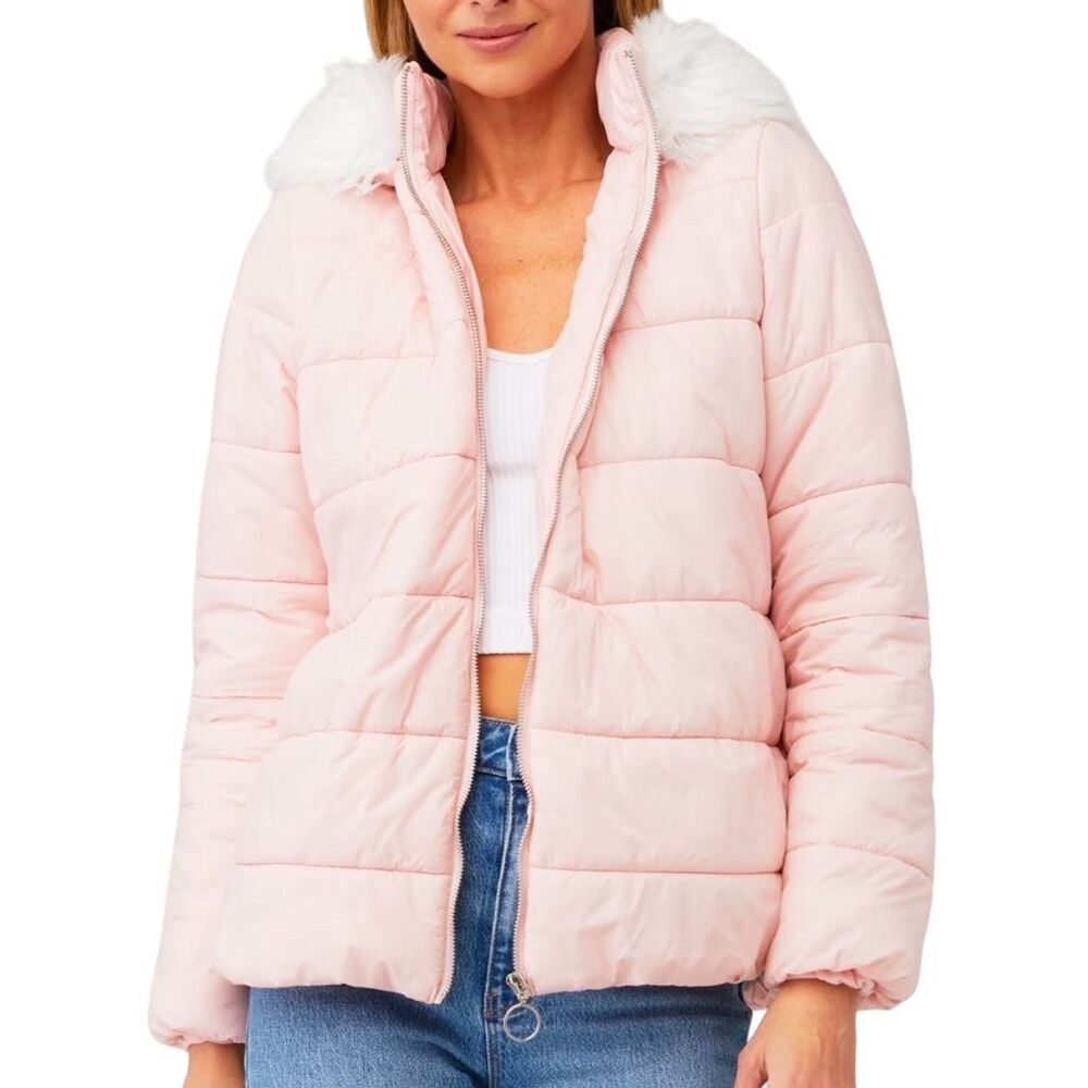 Show Me Your MuMu Snowbird Frosty Pink Faux Fur Hood Puffer Winter Jacket Size L